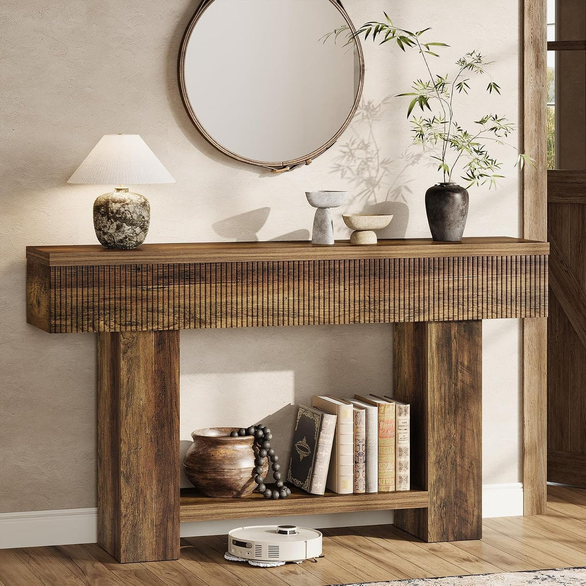 140cm Console Table, Rustic Entryway Table with Storage Shelf