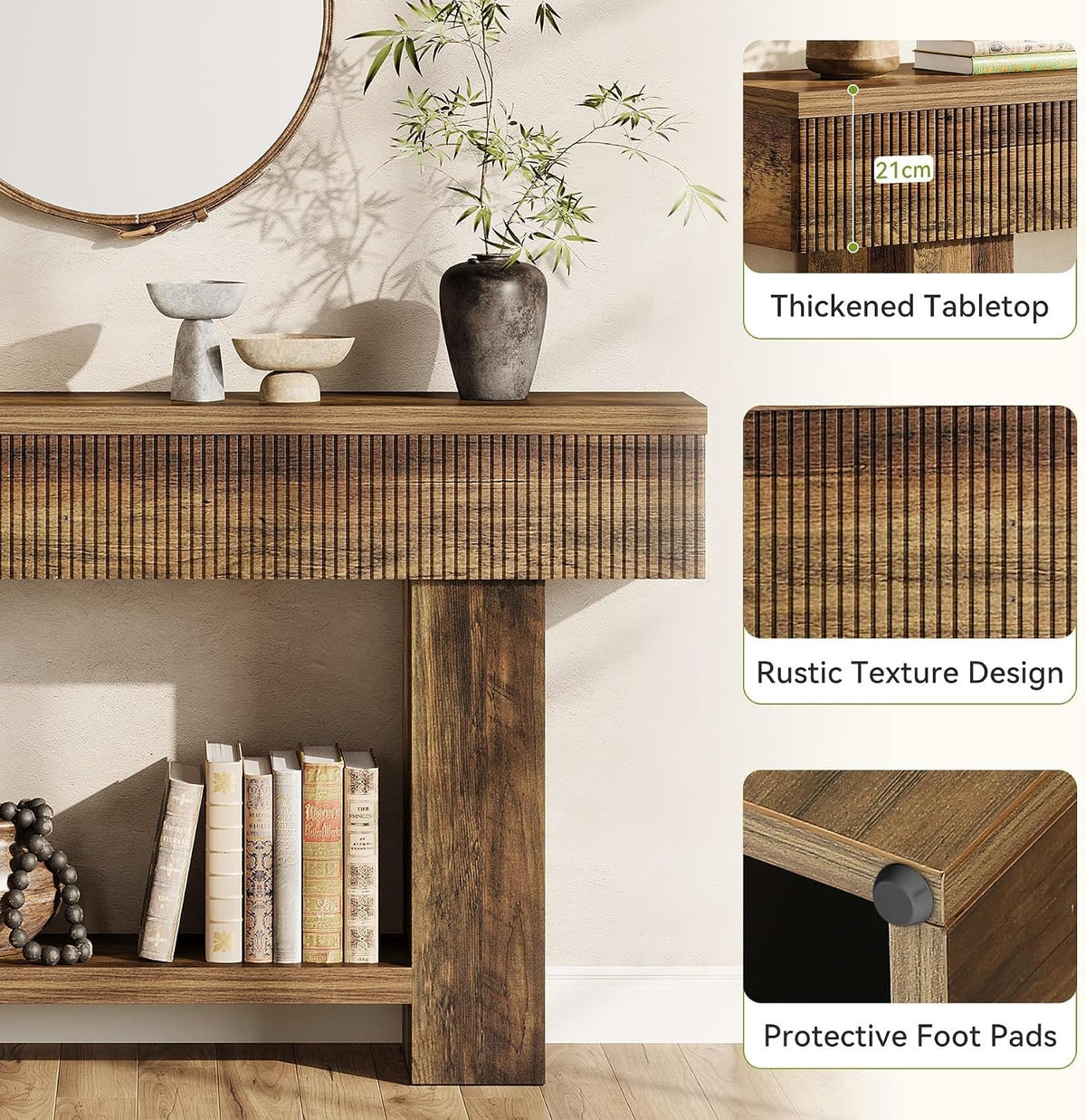 140cm Console Table, Rustic Entryway Table with Storage Shelf