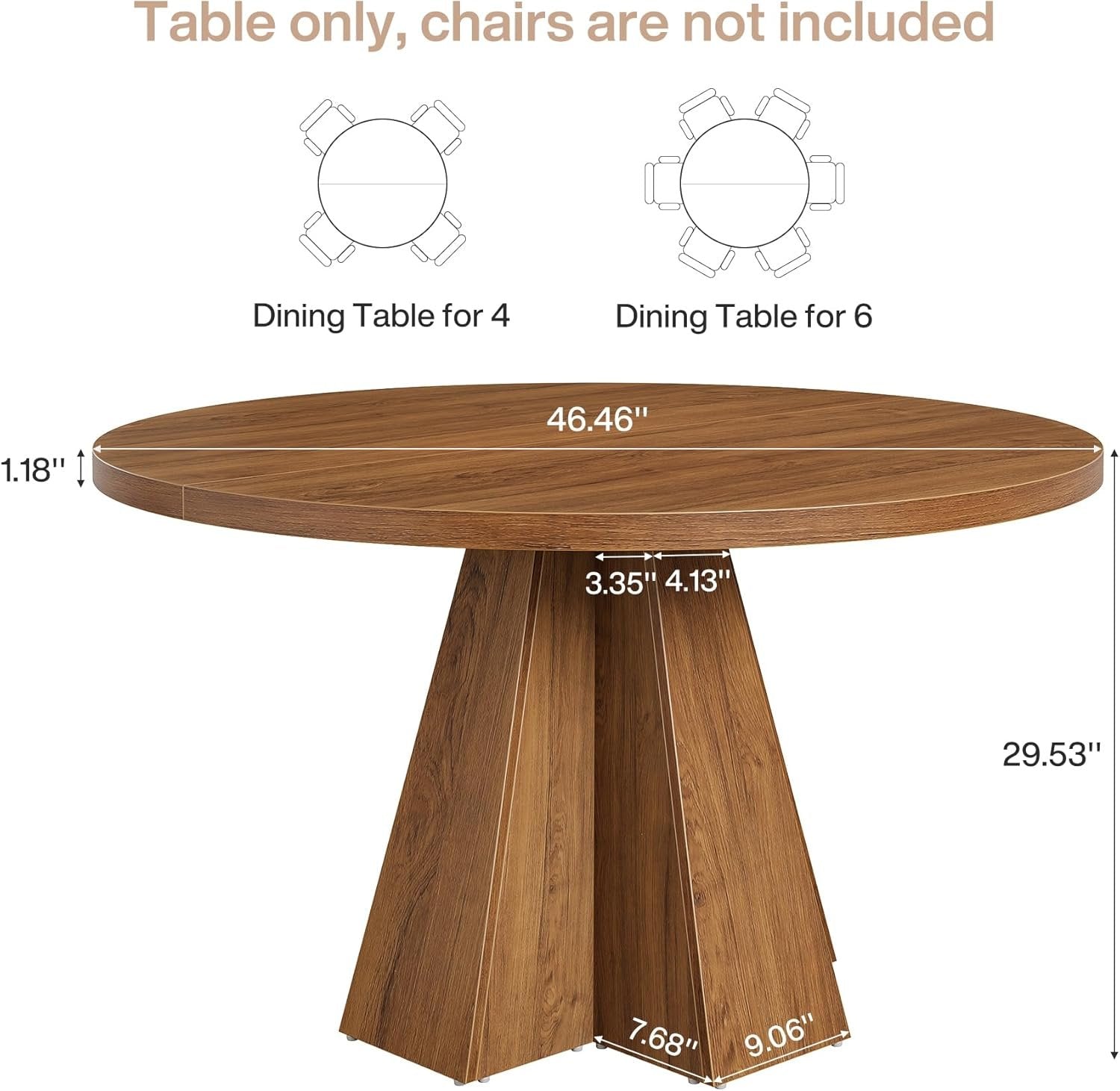 47" Round Dining Table for 4, Circle Kitchen Table with Pedestal Base