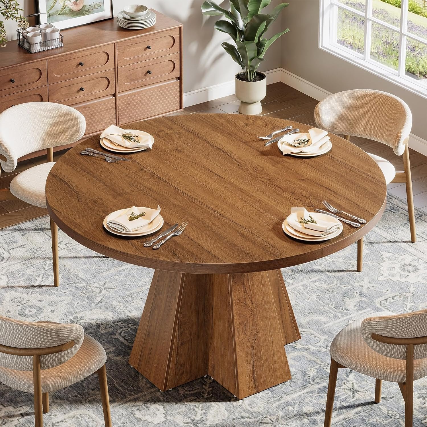 47" Round Dining Table for 4, Circle Kitchen Table with Pedestal Base