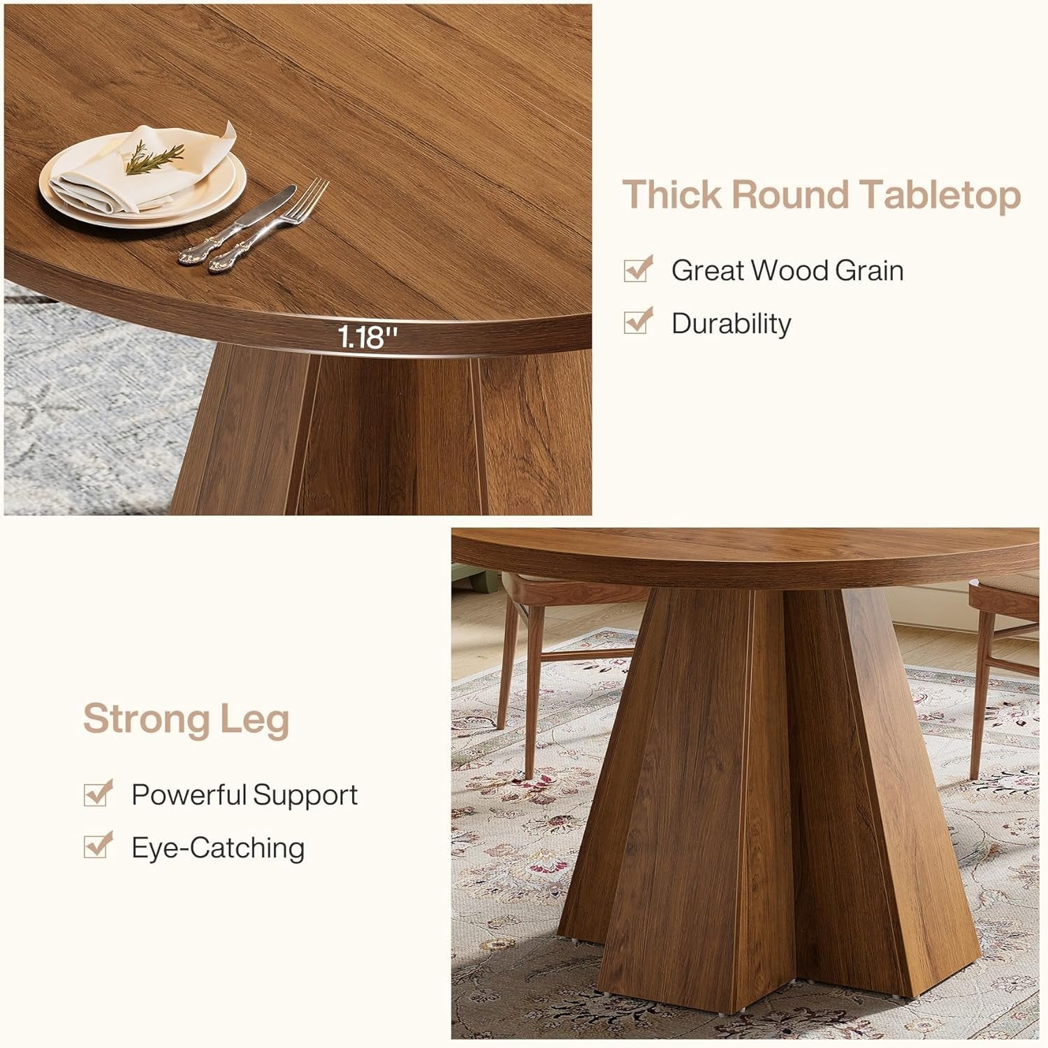 47" Round Dining Table for 4, Circle Kitchen Table with Pedestal Base