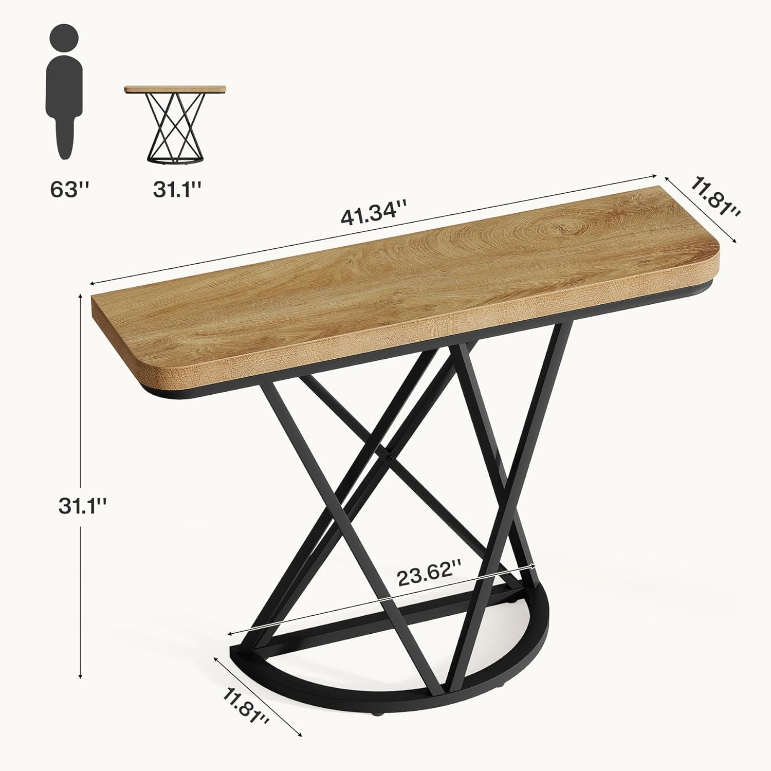 41.3" Industrial Console Table, Narrow Entryway Table with Metal Base