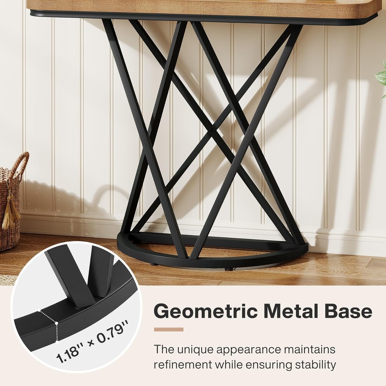 41.3" Industrial Console Table, Narrow Entryway Table with Metal Base