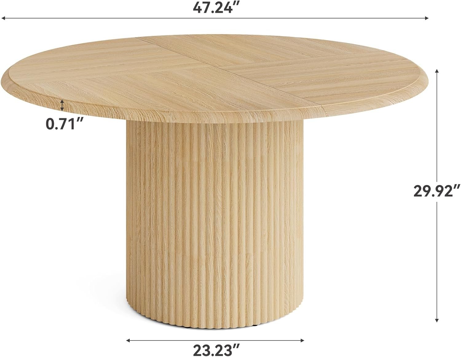 47.24" Round Dining Table, Farmhouse Kitchen Table with Metal Base for 4