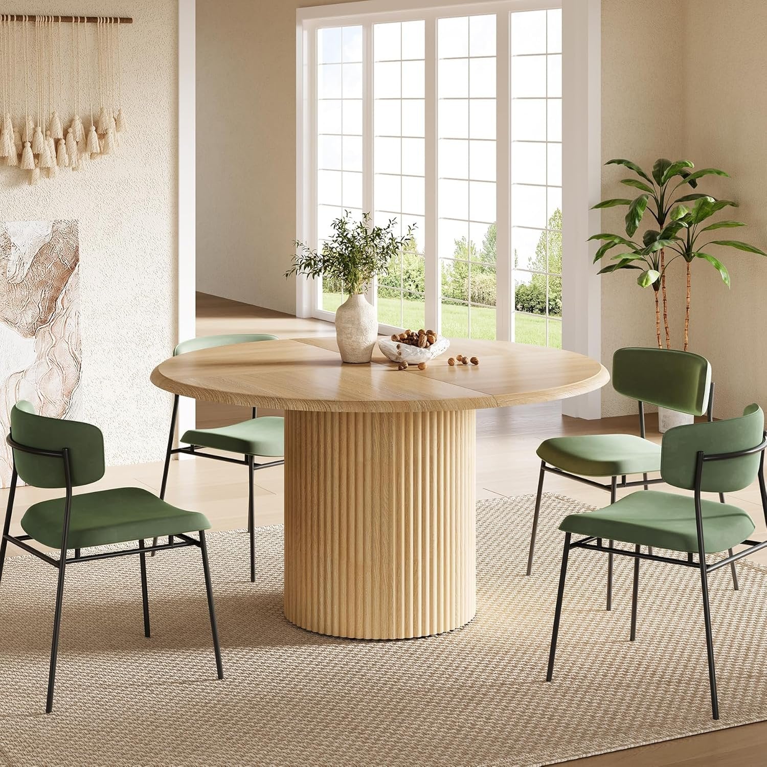 47.24" Round Dining Table, Farmhouse Kitchen Table with Metal Base for 4