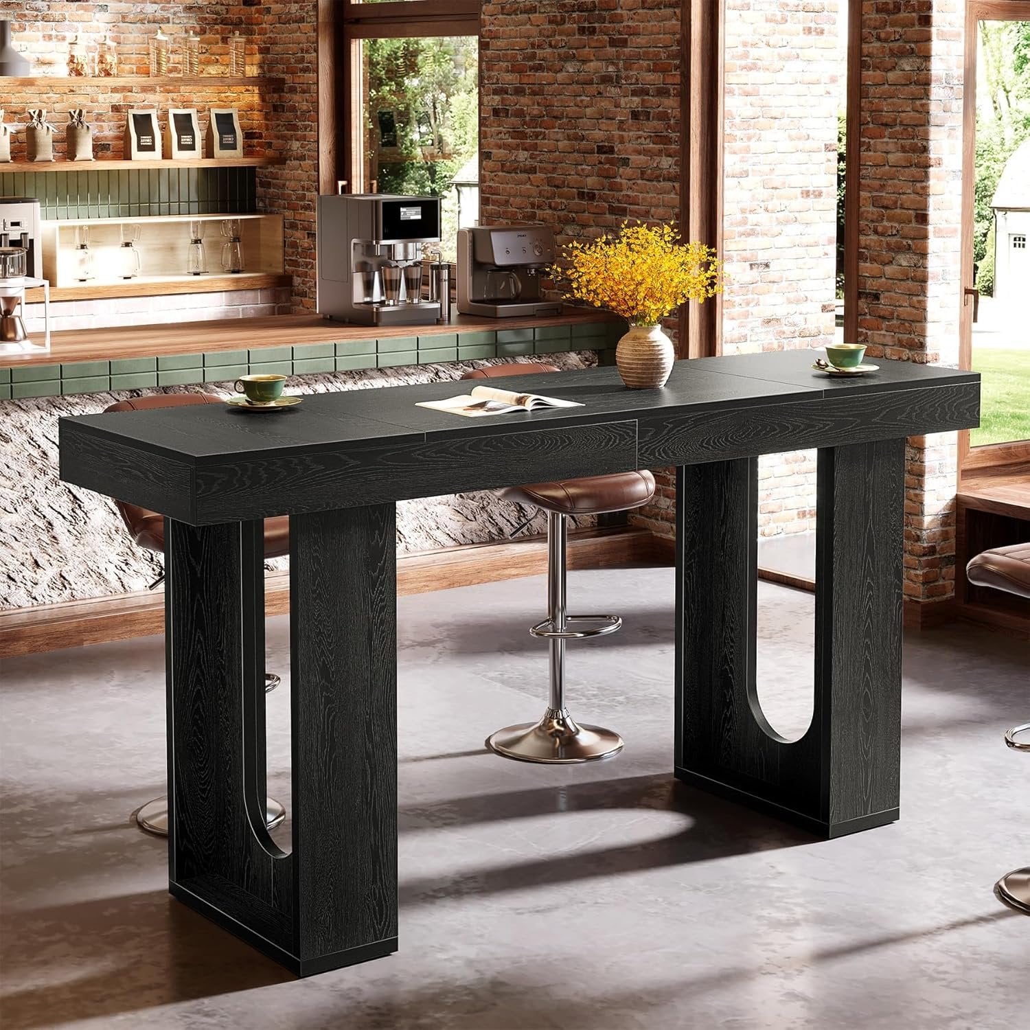 70.9" Long Bar Table, Rectangular Counter Height Pub Table Home Coffee Bar Unit