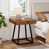 19.69" Solid Wood Nightstand, Industrial Square Bedside Table with Metal Frame 3