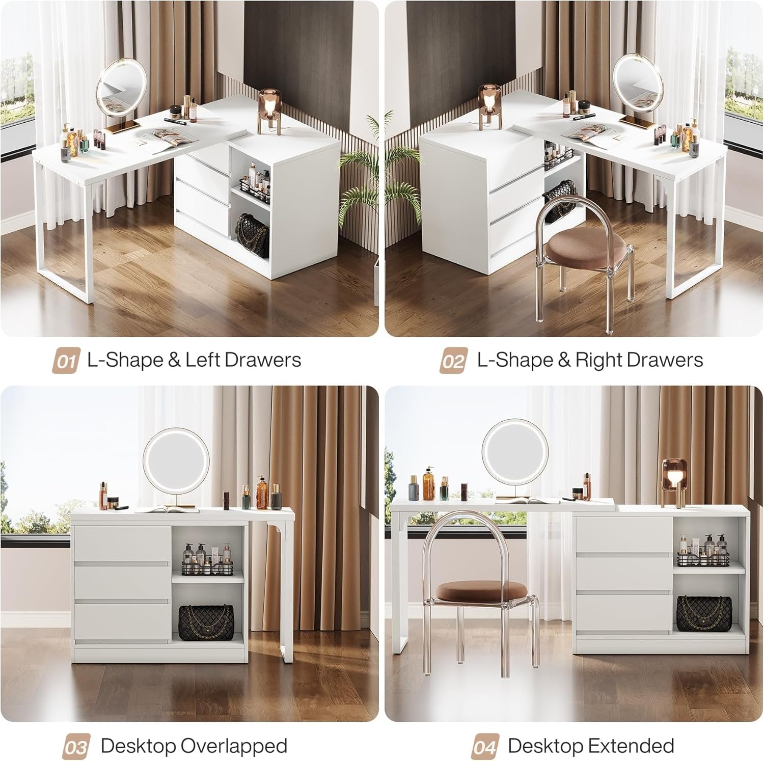 Modern Makeup Vanity, Dressing Table With 3 Drawers & Storage Shelves