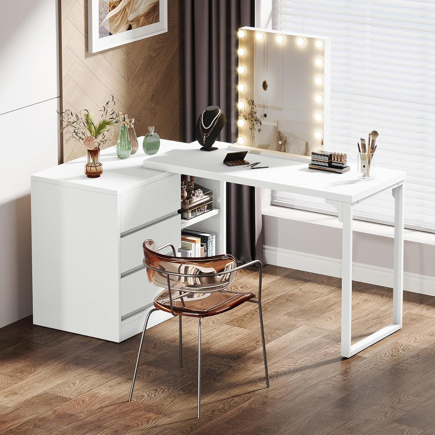 Modern Makeup Vanity, Dressing Table With 3 Drawers & Storage Shelves