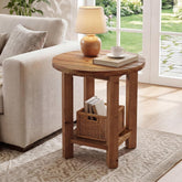 50cm Round Bedside Table, 2-Tier Wooden Nightstand for Bedroom 3