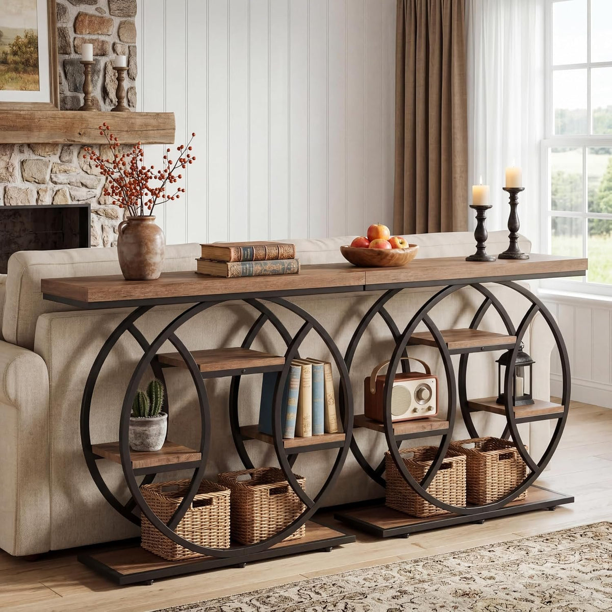 105cm Console Table, 4-Tier Round Metal Frame Side Table for Entryway