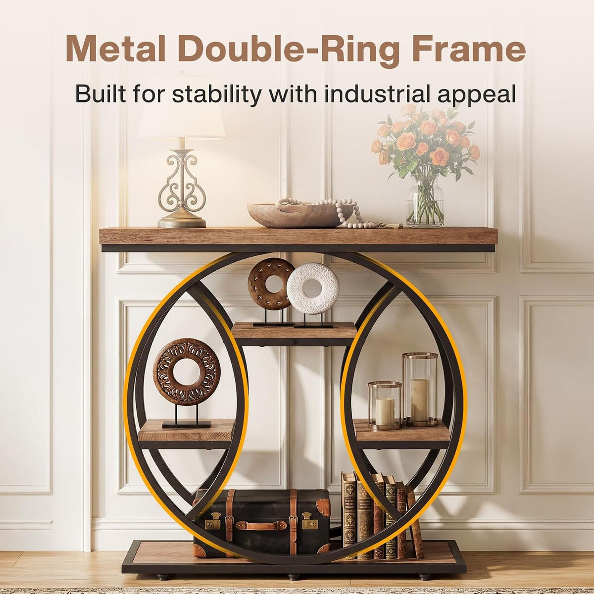 105cm Console Table, 4-Tier Round Metal Frame Side Table for Entryway