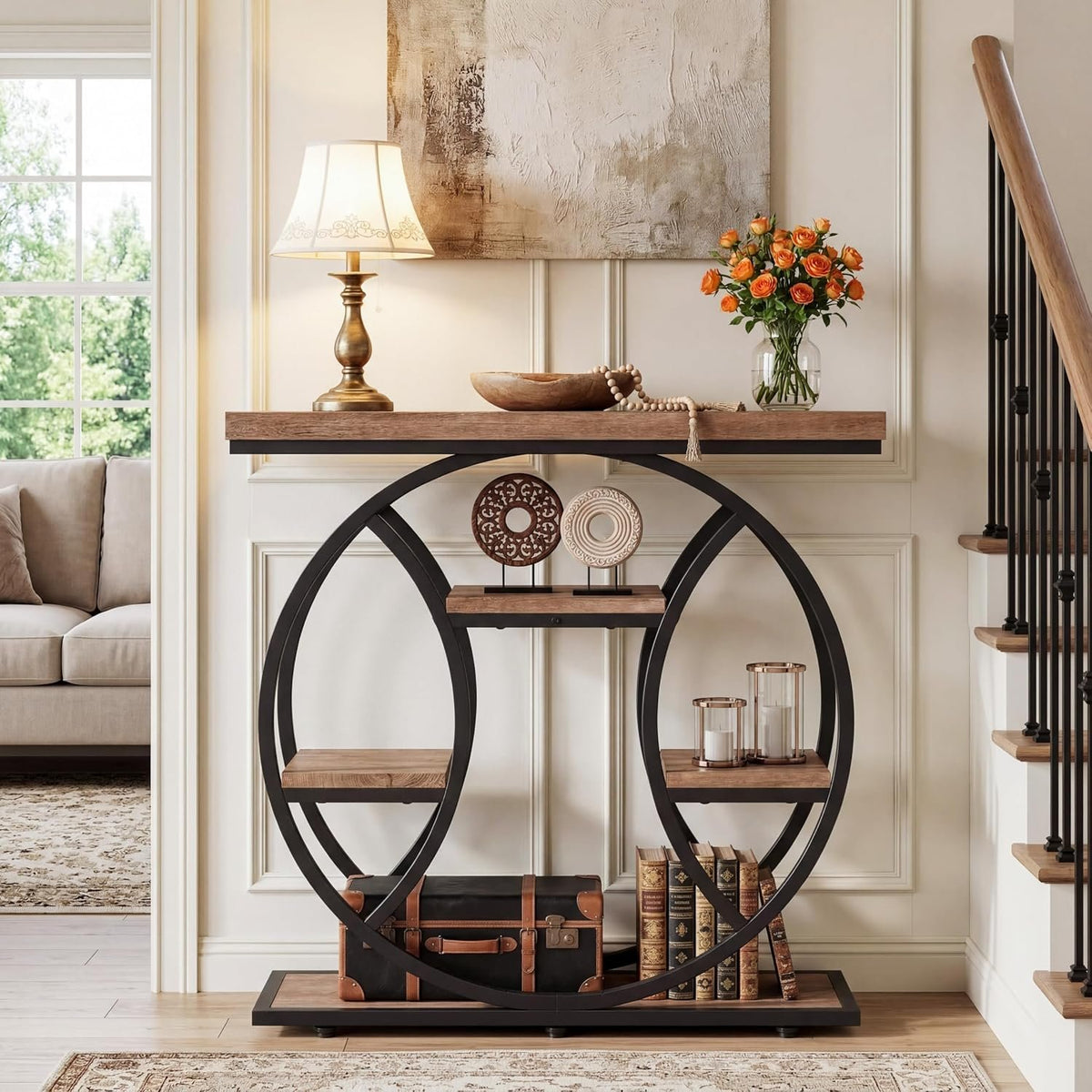 105cm Console Table, 4-Tier Round Metal Frame Side Table for Entryway