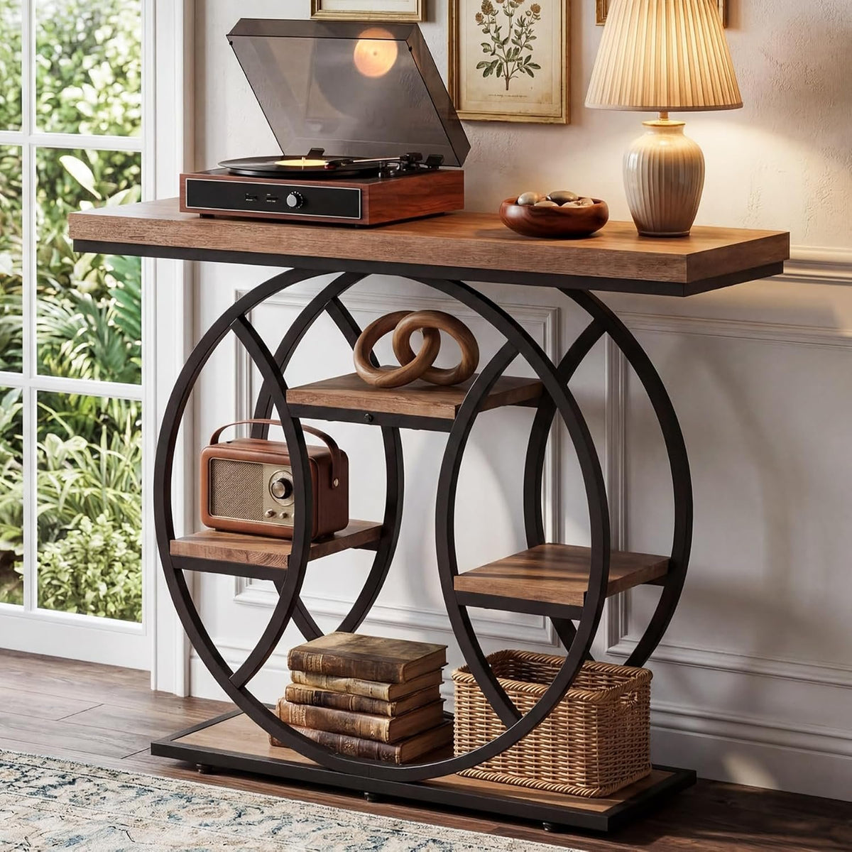 105cm Console Table, 4-Tier Round Metal Frame Side Table for Entryway