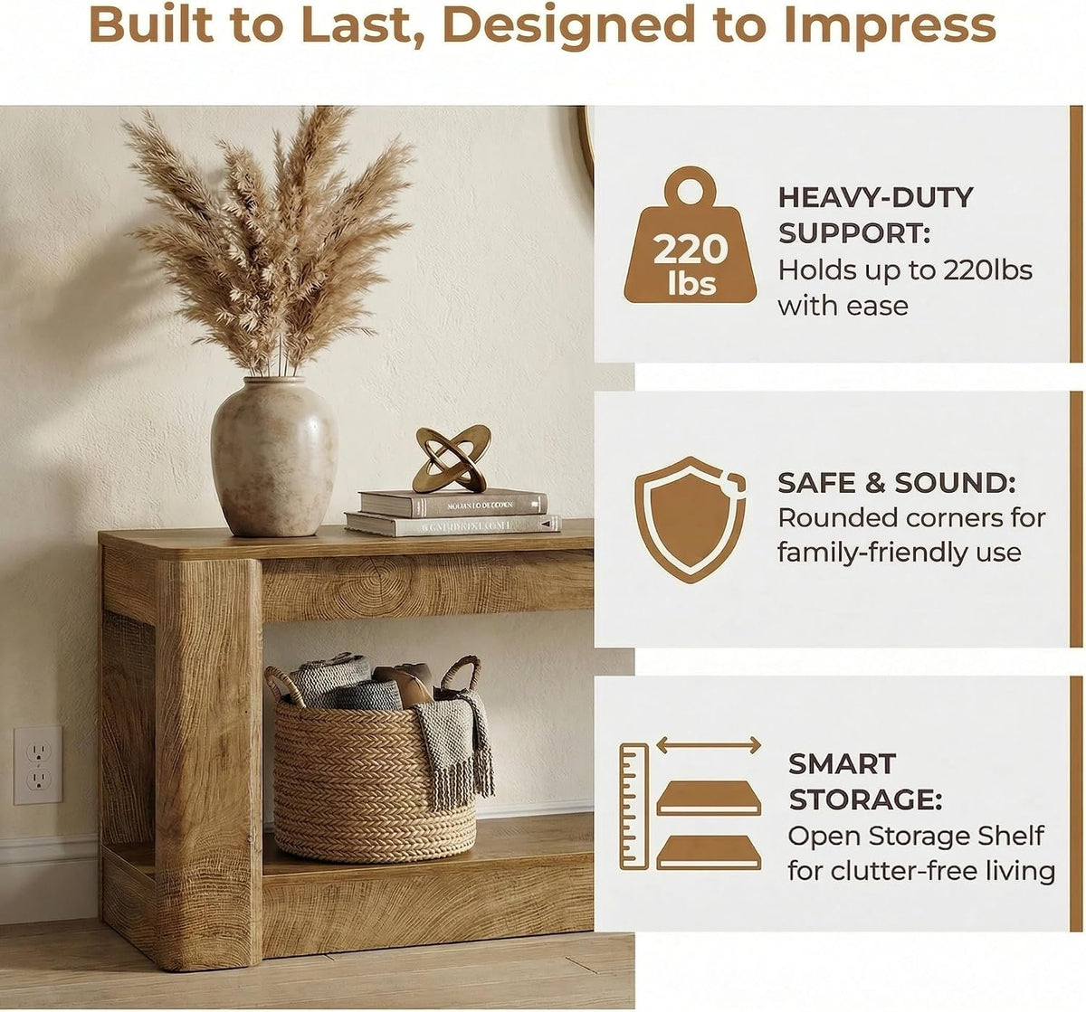 160cm Console Table, Farmhouse Narrow Entryway & Sofa Table with Open Lower Shelf