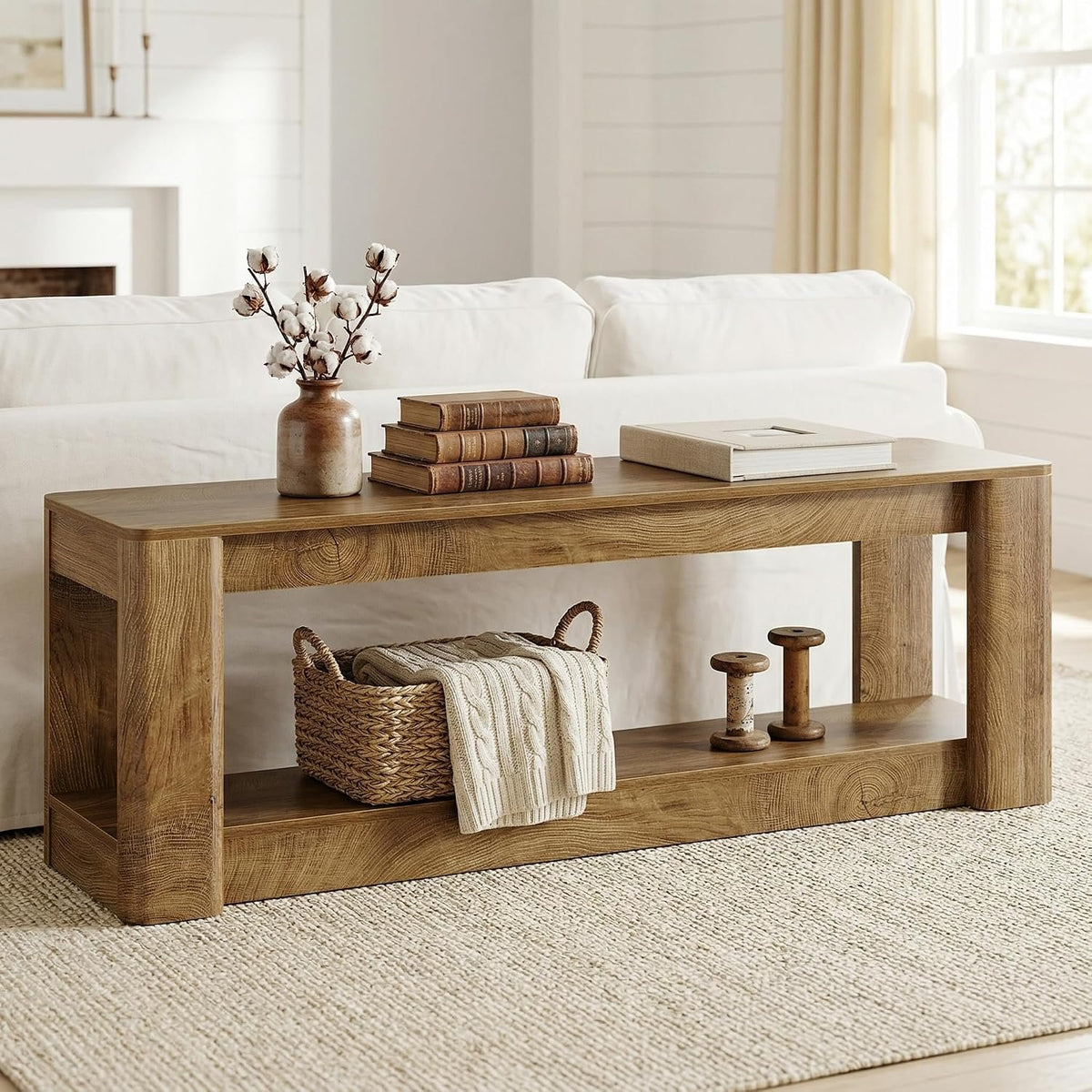 160cm Console Table, Farmhouse Narrow Entryway & Sofa Table with Open Lower Shelf