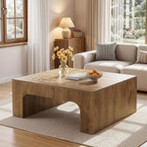 100cm Square Coffee Table, Rustic Curved Wooden Sofa Table 3