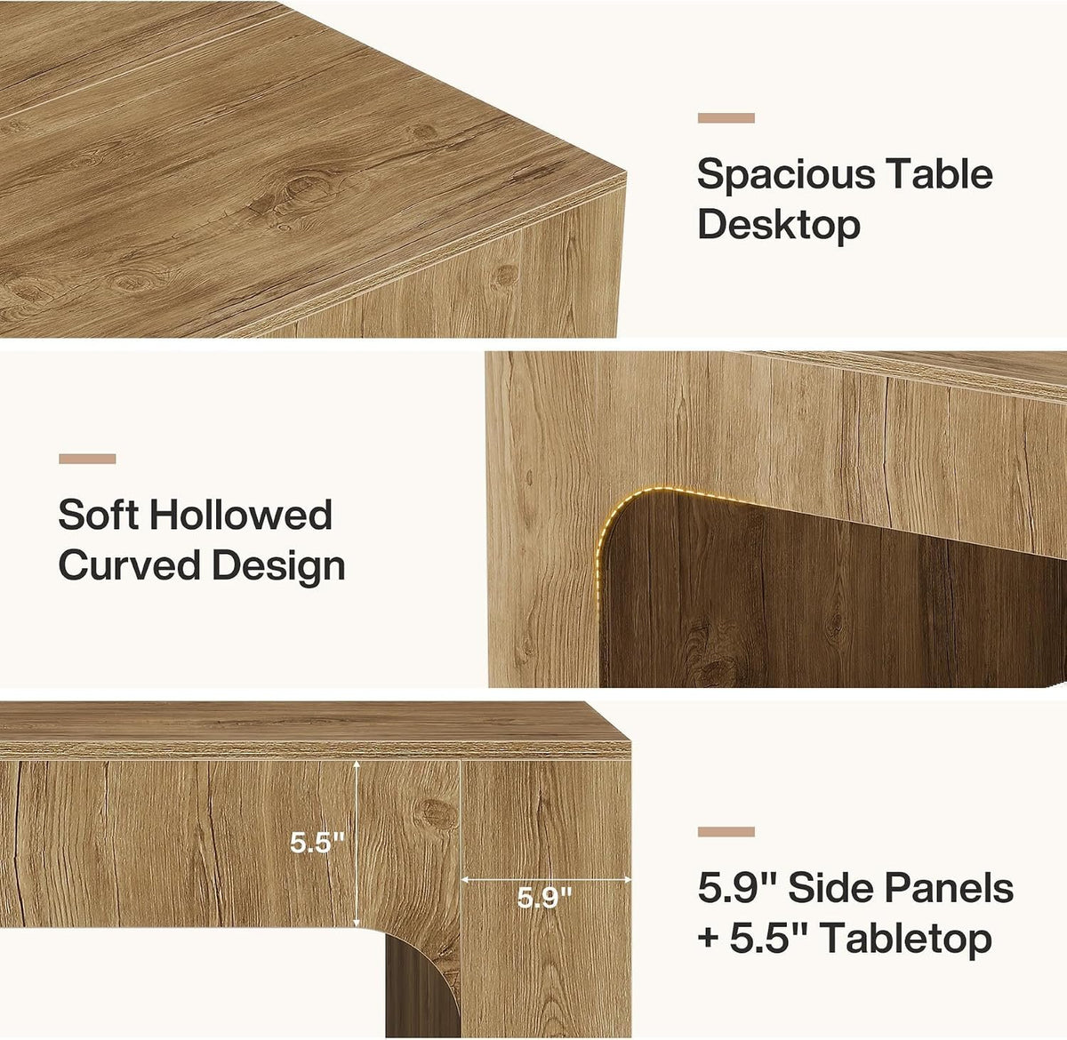 100cm Square Coffee Table, Rustic Curved Wooden Sofa Table