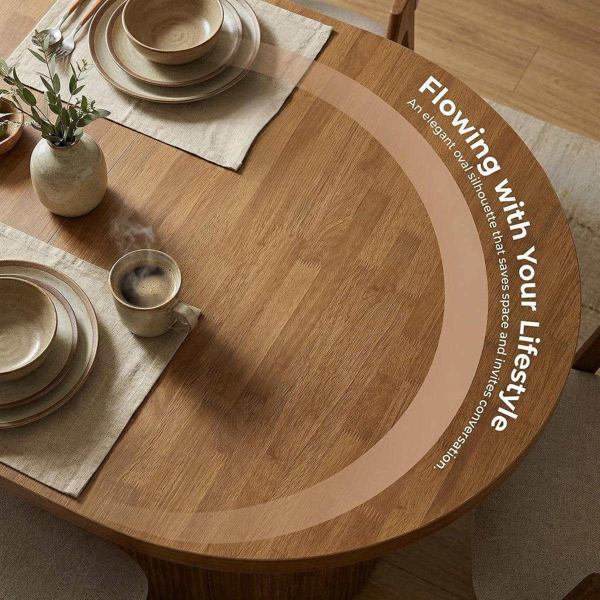 120cm Oval Dining Table, Rustic Wood Meeting Table for 4 with Polygonal Base