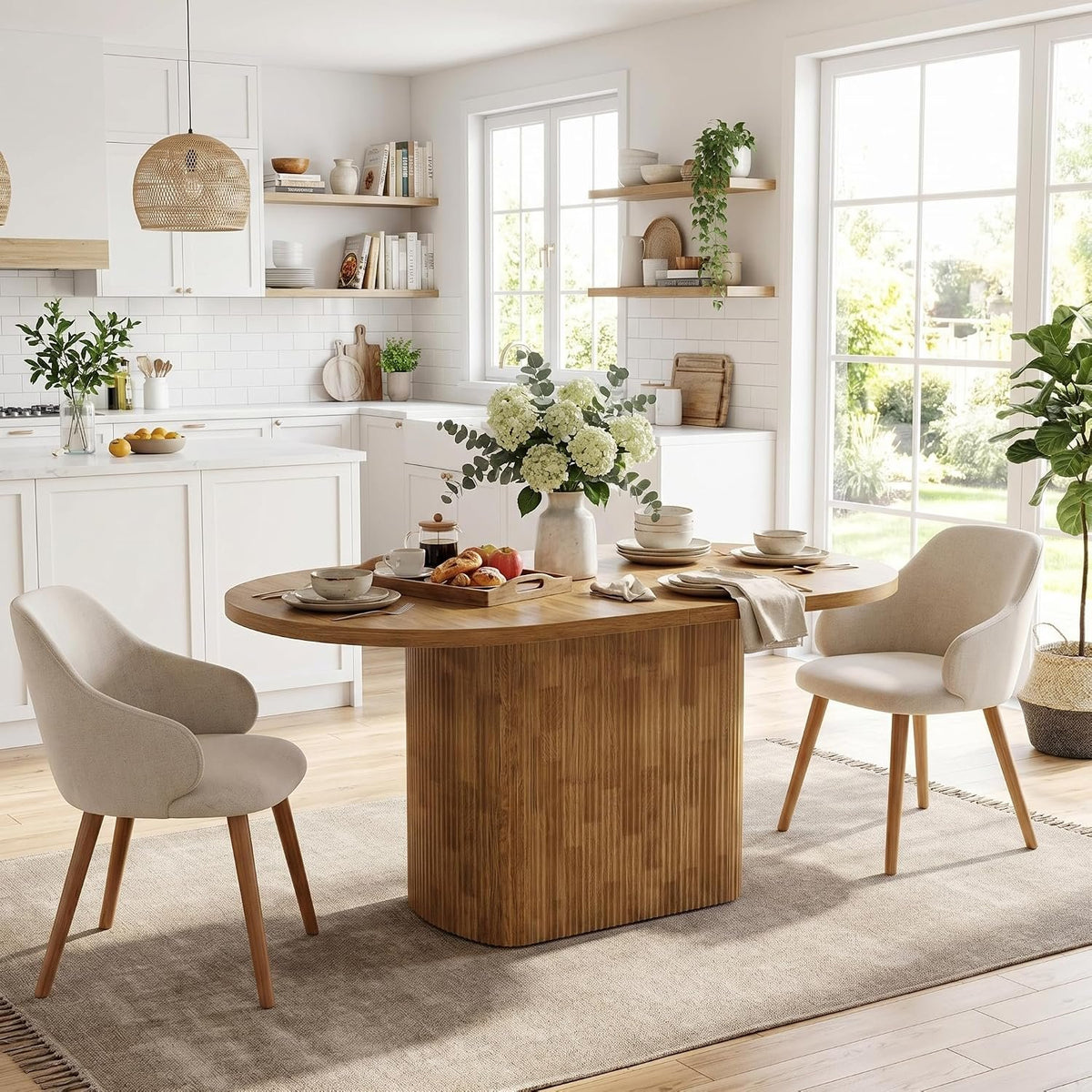 120cm Oval Dining Table, Rustic Wood Meeting Table for 4 with Polygonal Base