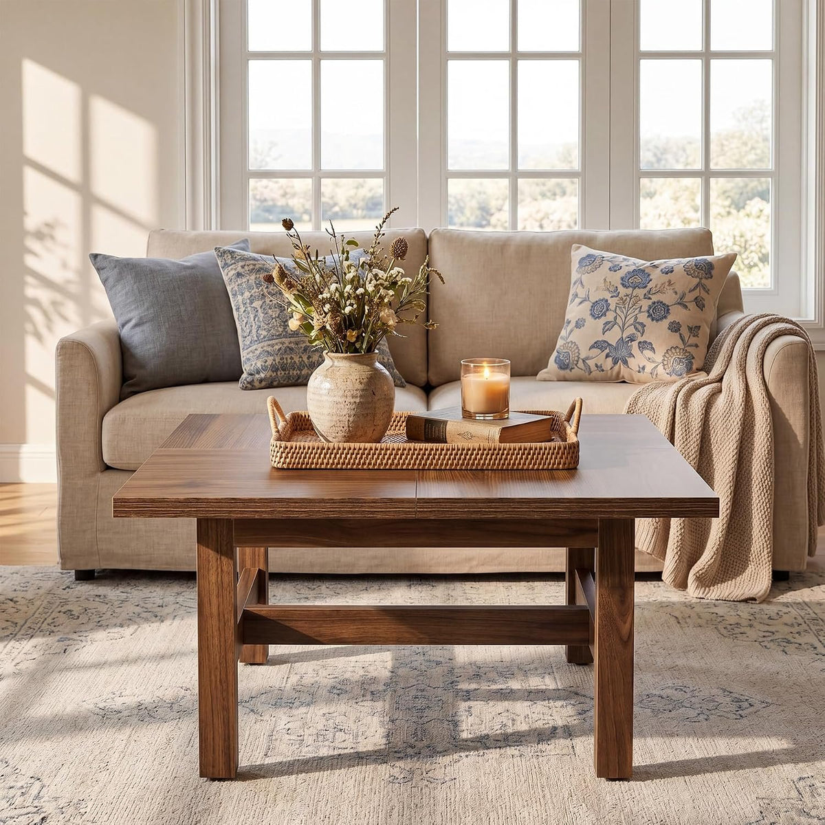 79cm Square Coffee Table, Sturdy Wooden Living Room Table