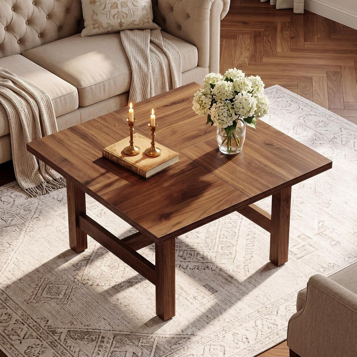 79cm Square Coffee Table, Sturdy Wooden Living Room Table