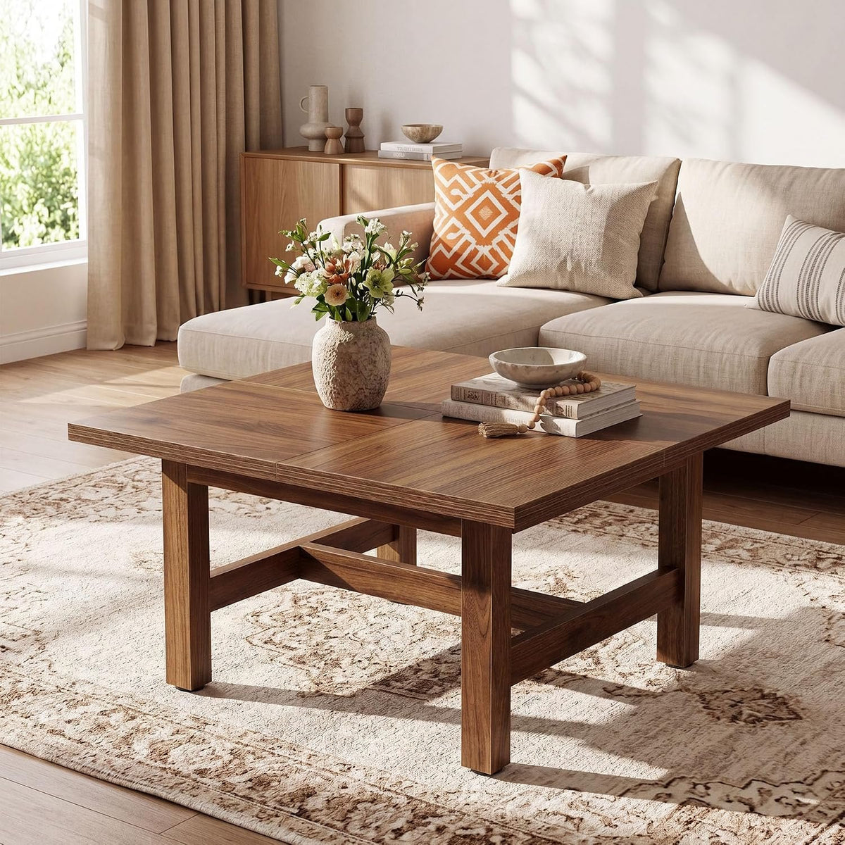79cm Square Coffee Table, Sturdy Wooden Living Room Table