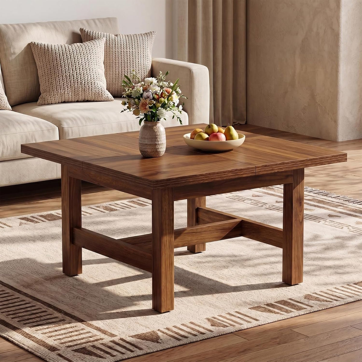 79cm Square Coffee Table, Sturdy Wooden Living Room Table