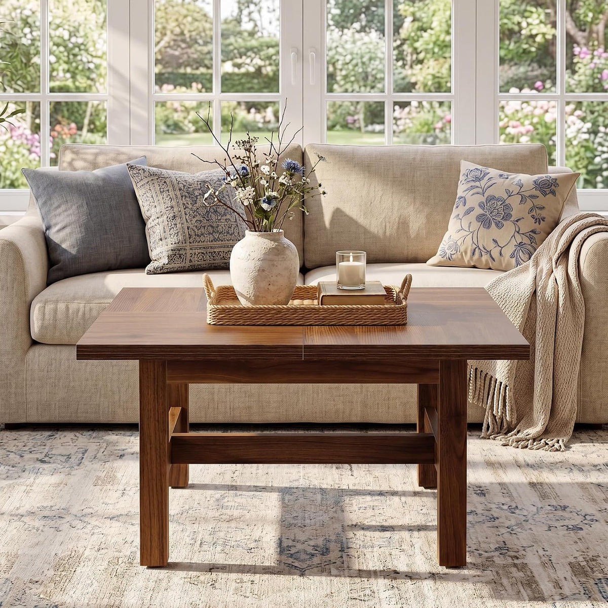 79cm Square Coffee Table, Sturdy Wooden Living Room Table