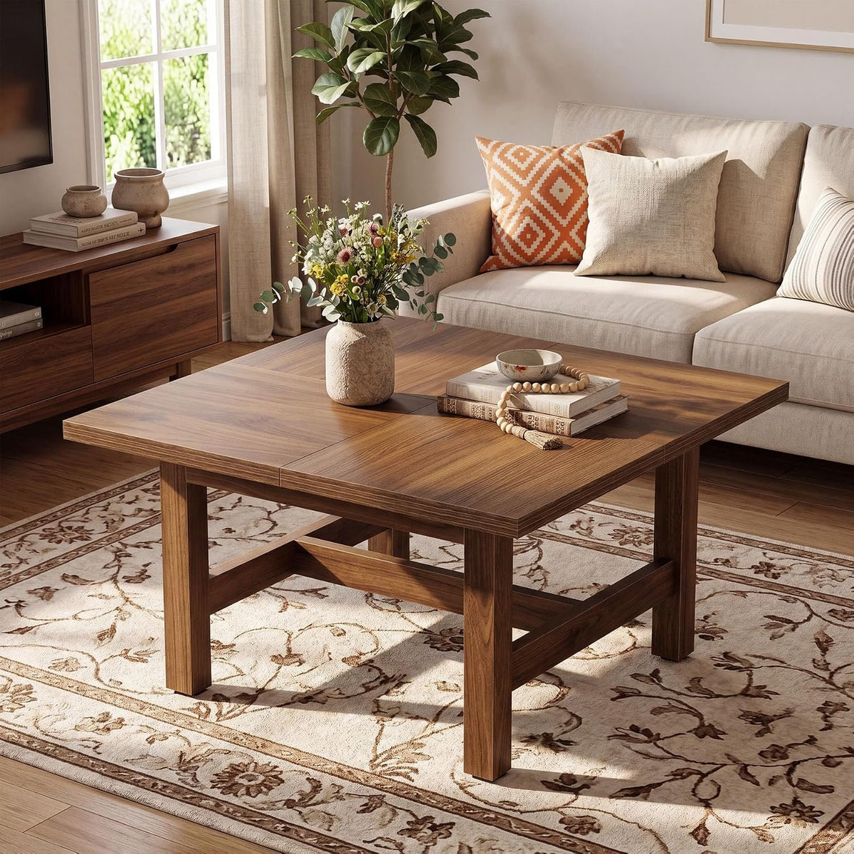 79cm Square Coffee Table, Sturdy Wooden Living Room Table