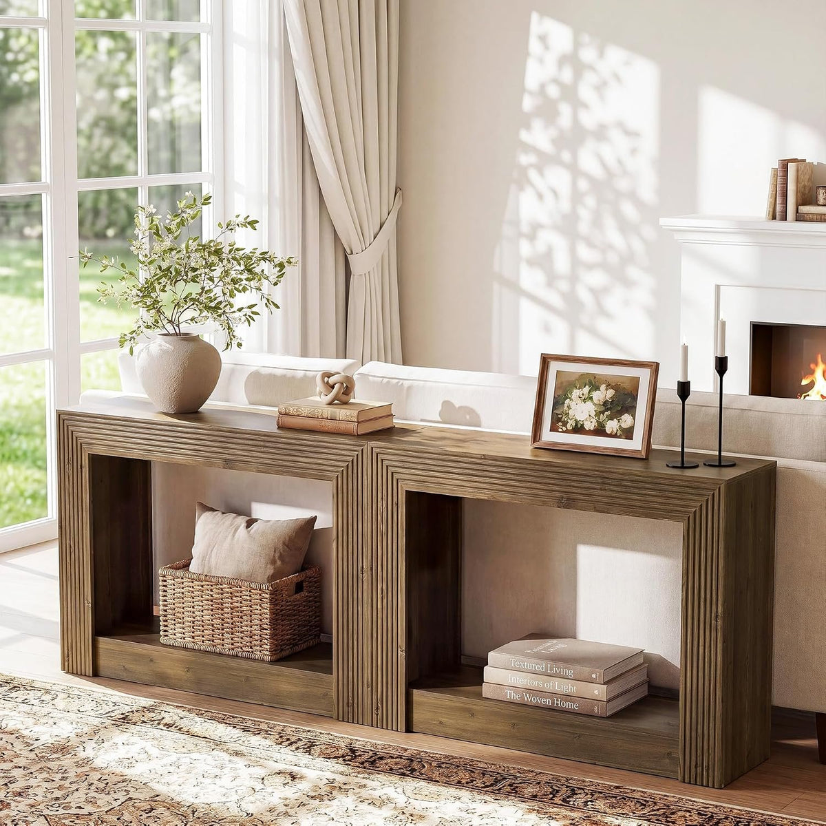 105cm Console Table, Farmhouse 2-Tier Narrow Side Table with Storage for Entryway