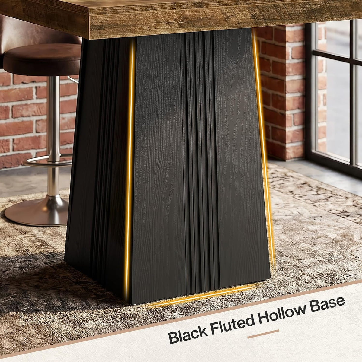 80cm Square Bar Table, Rustic Pub Table with Ribbed Base for Kitchen Dining