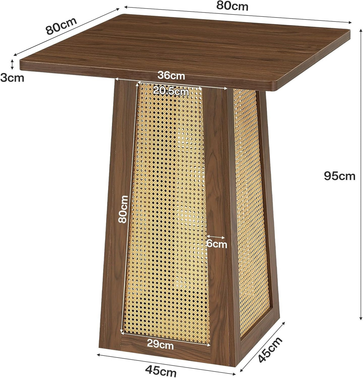 80cm Square Bar Table, Counter Height Rattan Pedestal Pub Table for Home Bar Kitchen