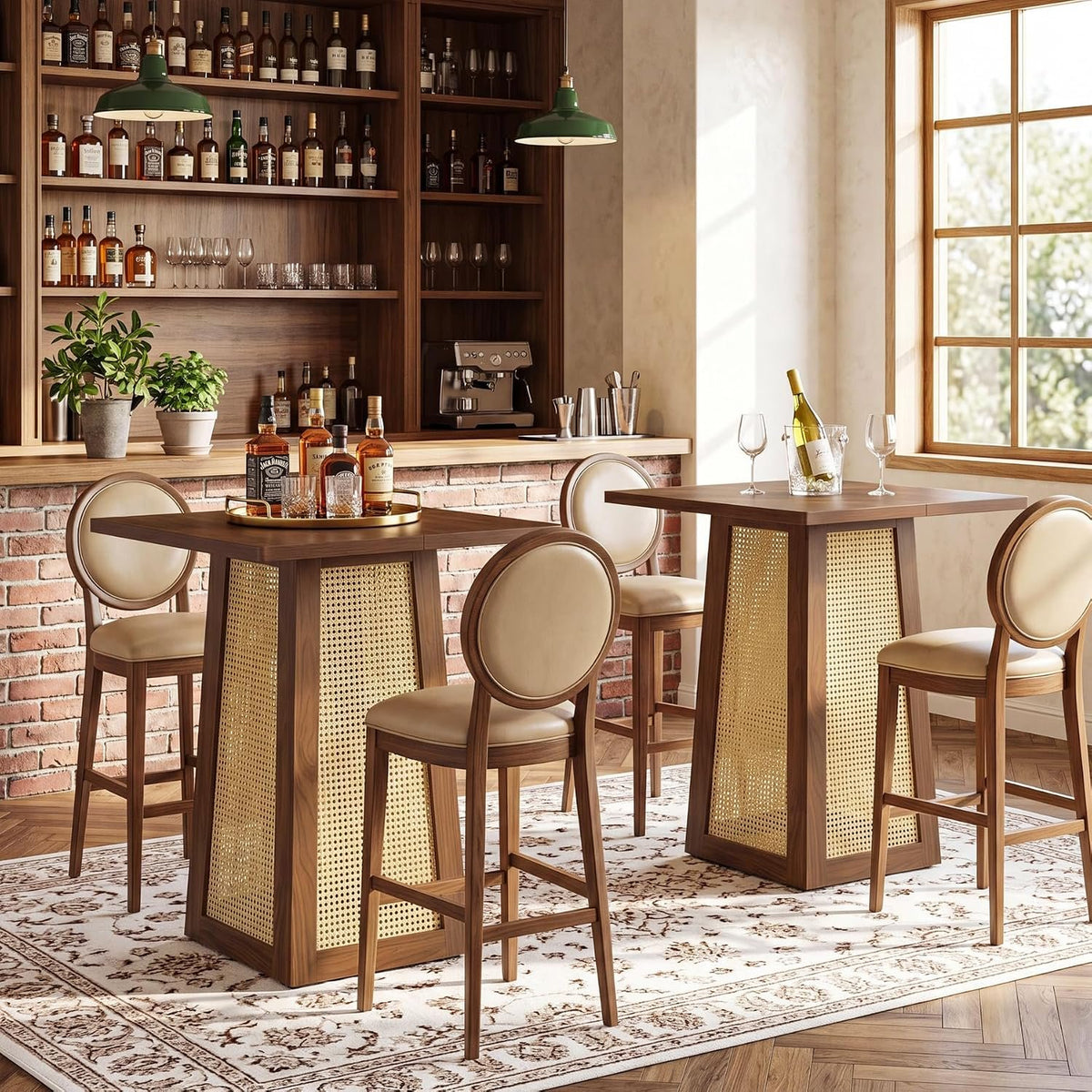 80cm Square Bar Table, Counter Height Rattan Pedestal Pub Table for Home Bar Kitchen