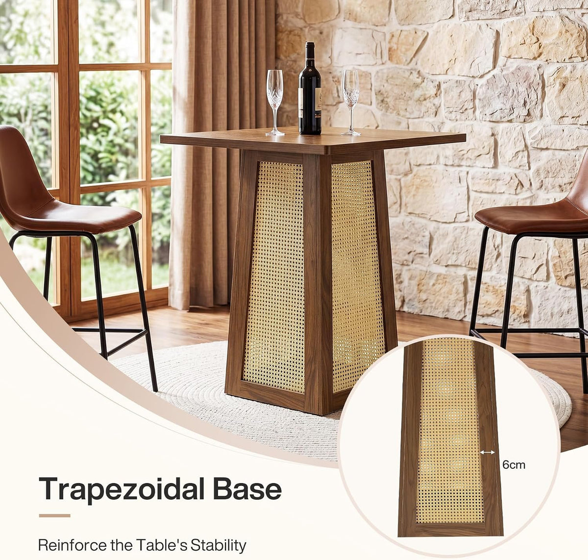 80cm Square Bar Table, Counter Height Rattan Pedestal Pub Table for Home Bar Kitchen