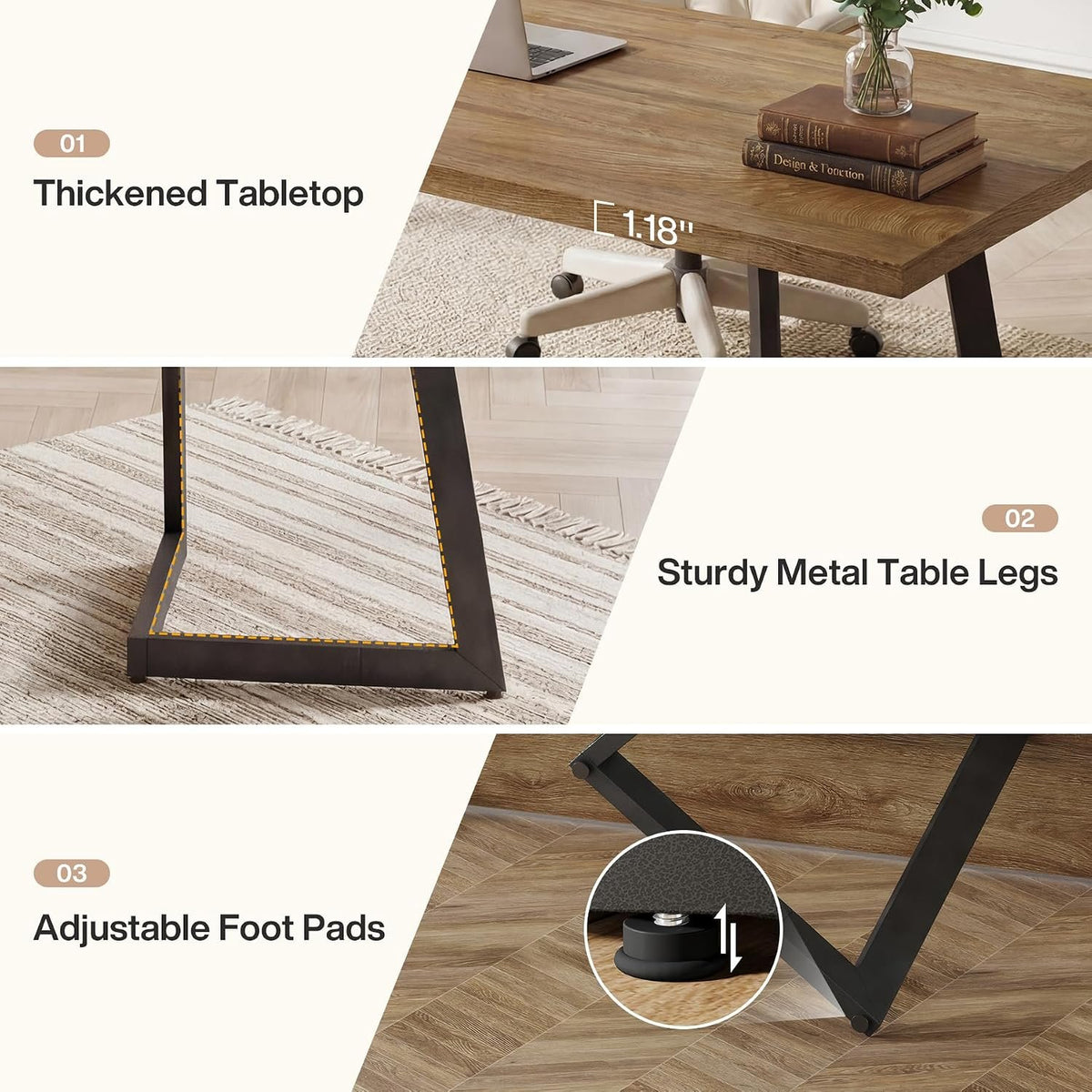 158cm Computer Desk, Industrial Office Desk with V-Shaped Metal Legs