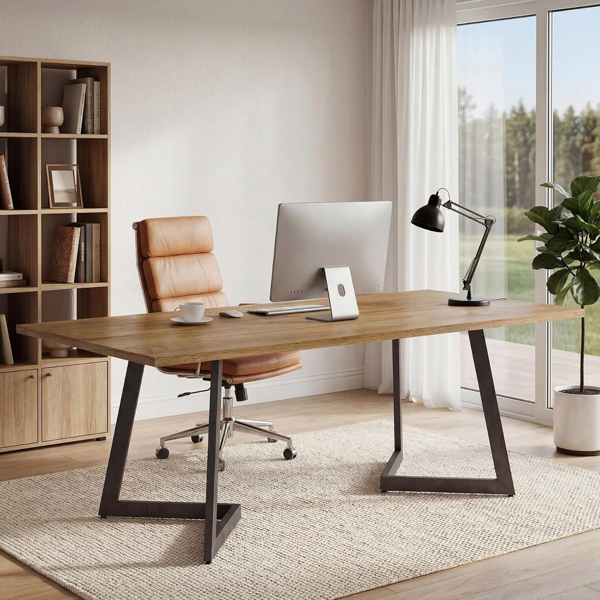 158cm Computer Desk, Industrial Office Desk with V-Shaped Metal Legs
