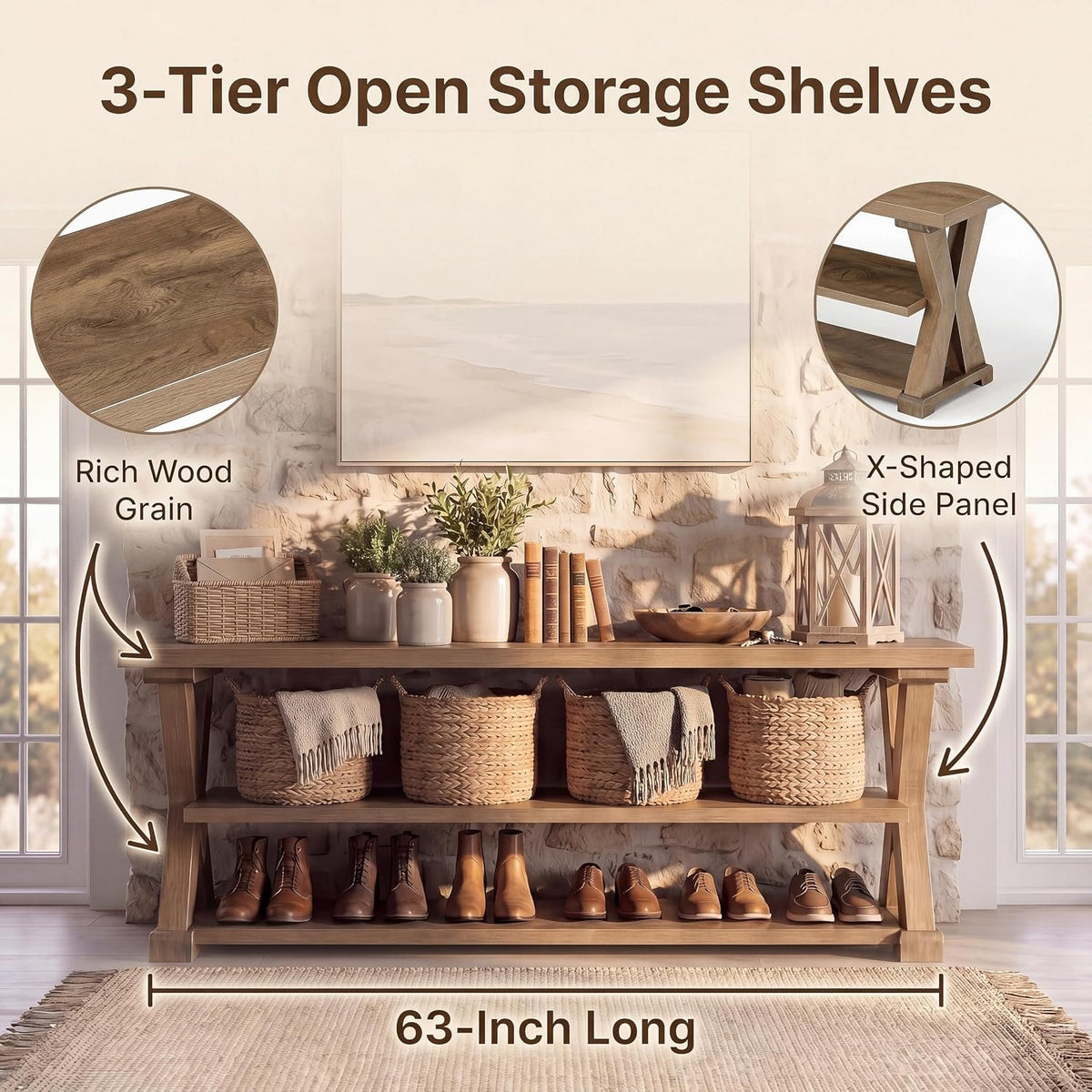 160cm Shoe Bench, 3-Tier Entryway Storage Bench with Seat for Hallway
