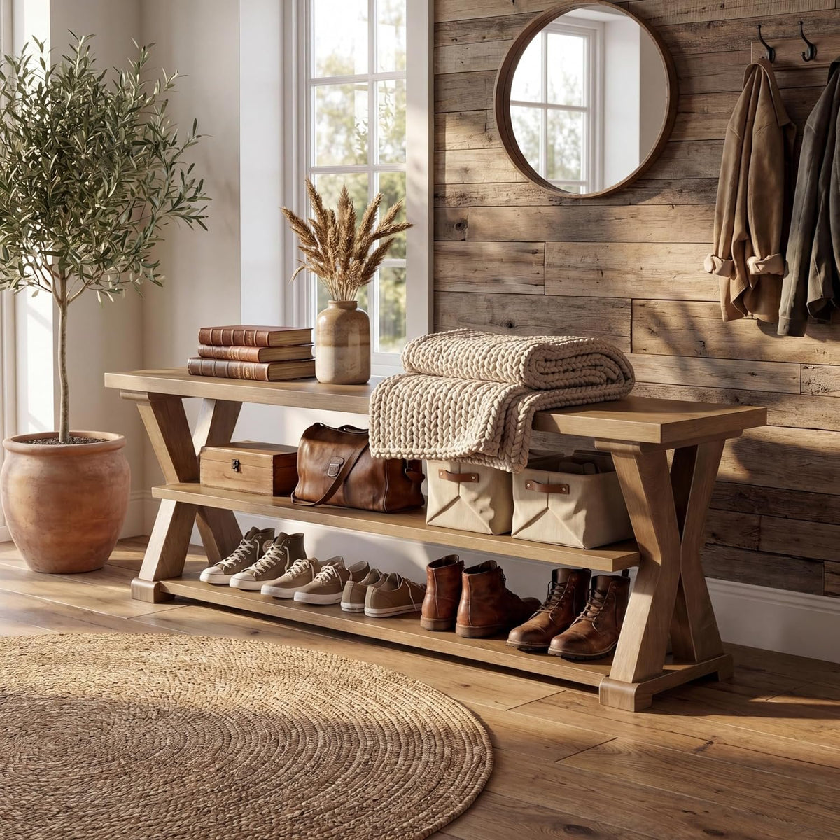 160cm Shoe Bench, 3-Tier Entryway Storage Bench with Seat for Hallway