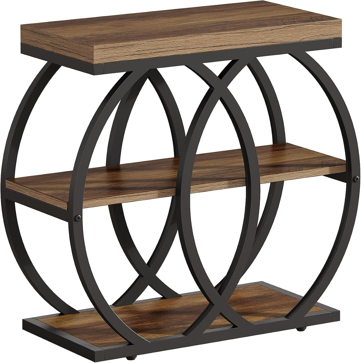60cm Narrow Side Table, 3-Tier Industrial Metal Frame Storage Shelf