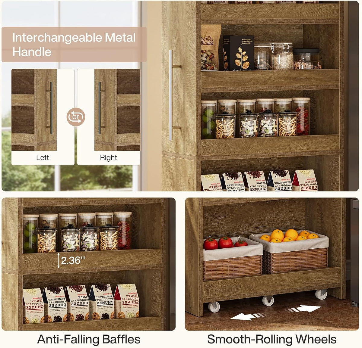 185cm Slim Storage Trolley, 6-Tier Kitchen Cabinet on Wheels