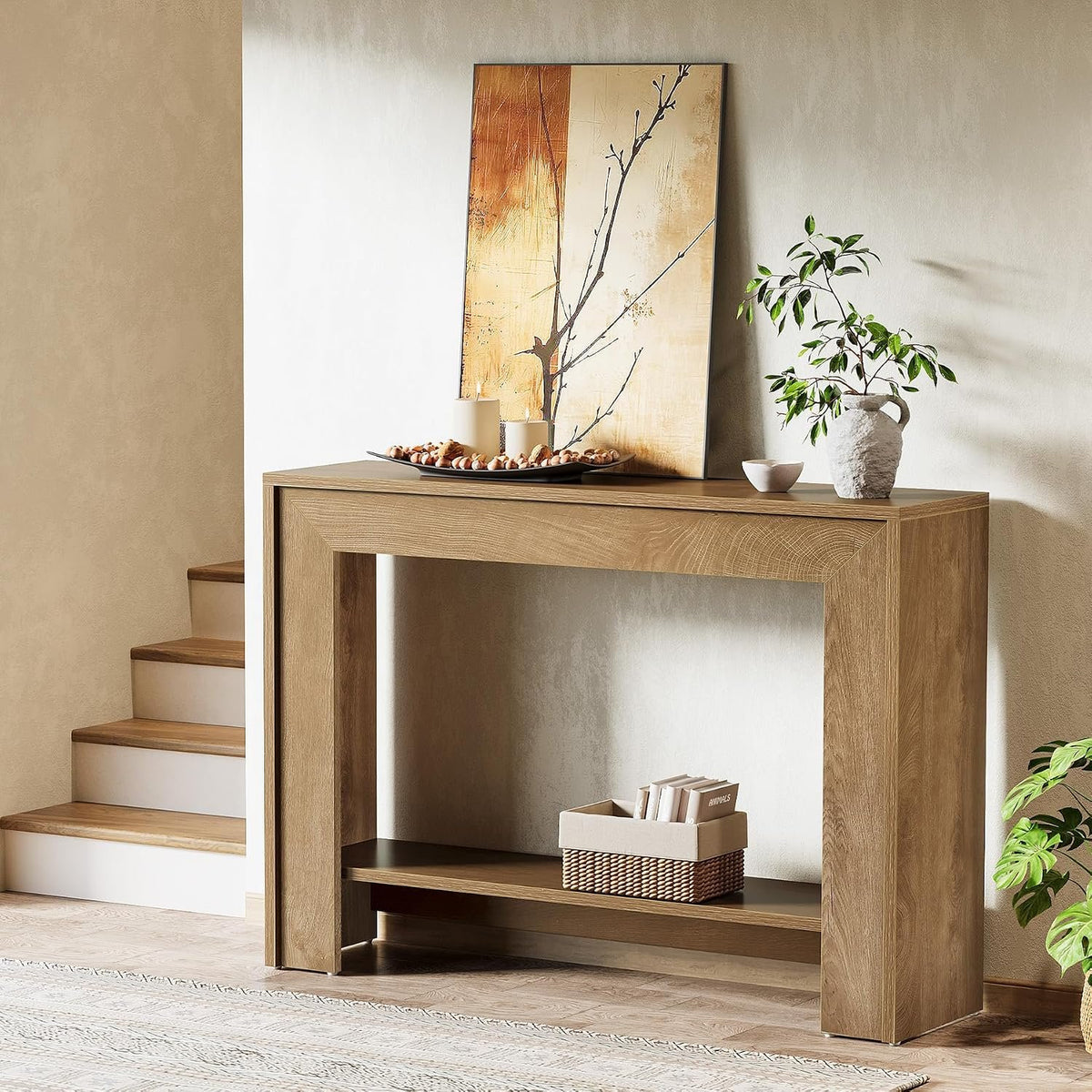 105cm Console Table, Narrow Hallway Table with Open Storage