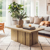 120cm Rectangular Coffee Table, Modern Rustic Ribbed Base for Living Room 3