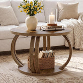 80cm Round Coffee Table, Rustic Wooden Storage Shelf for Living Room 3