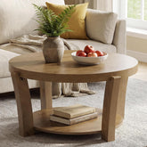 80cm Round Coffee Table, 2-Tier Wooden Storage Table 3