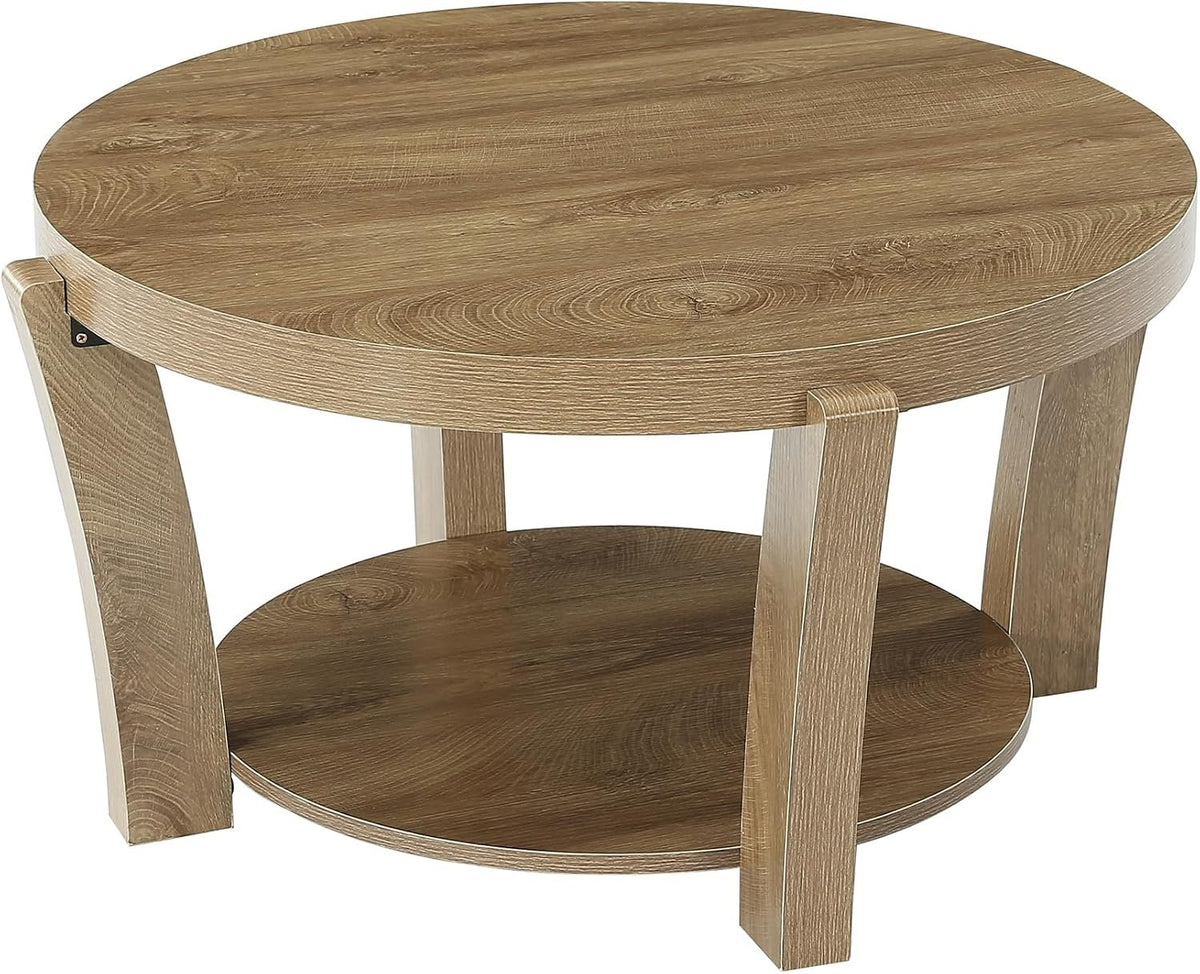 80cm Round Coffee Table, 2-Tier Wooden Storage Table