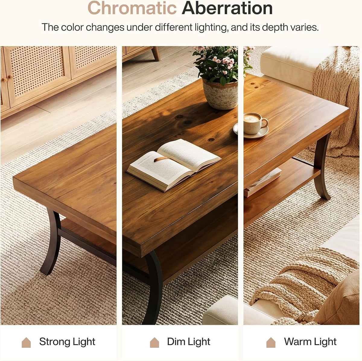 120cm Coffee Table, 2-Tier Solid Wood Farmhouse Centre Table with Storage Shelf