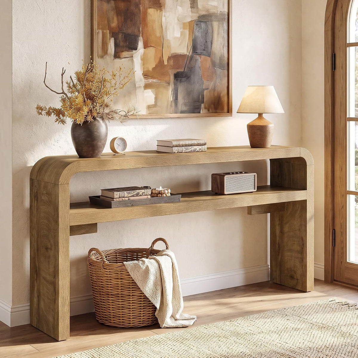 160cm Long Console Table, 2-Tier Narrow Sofa Table for Living Room