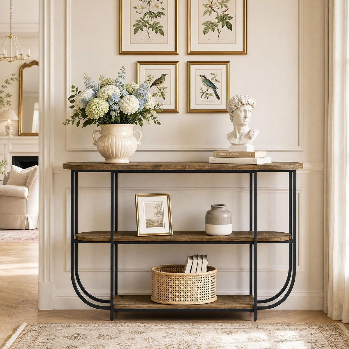 160cm Console Table, Narrow 3-Tier Entryway Table with Metal Frame