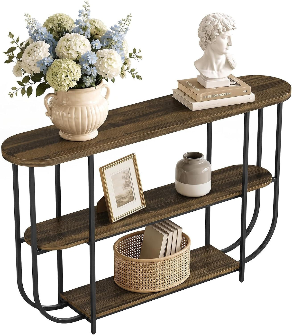 160cm Console Table, Narrow 3-Tier Entryway Table with Metal Frame